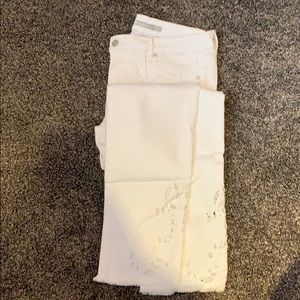 White jeans with floral lace bottom
